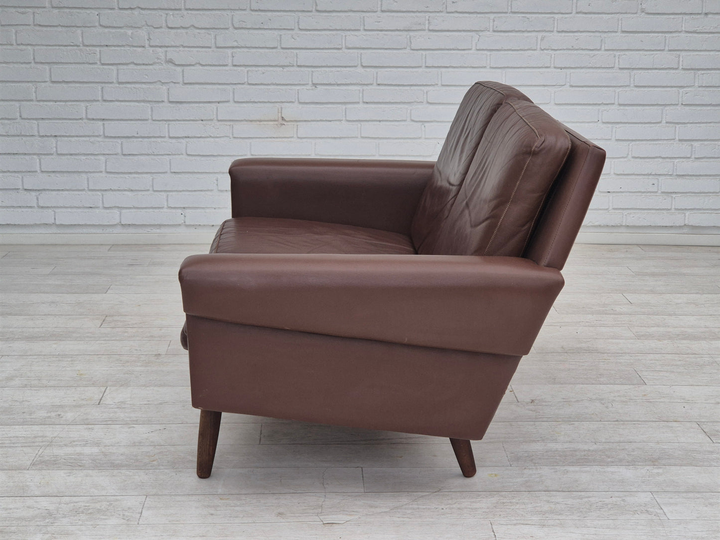 1970s, Danish 2-seater sofa, original condition, brown leather.