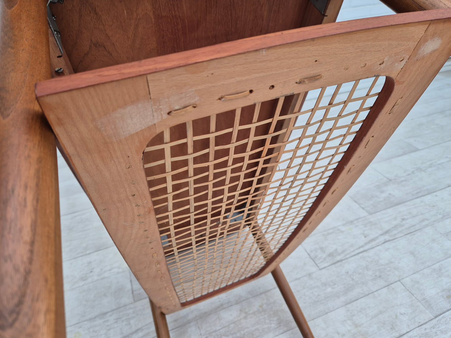 1970s, Danish coffee table, original very good condition, teak wood, rattan.