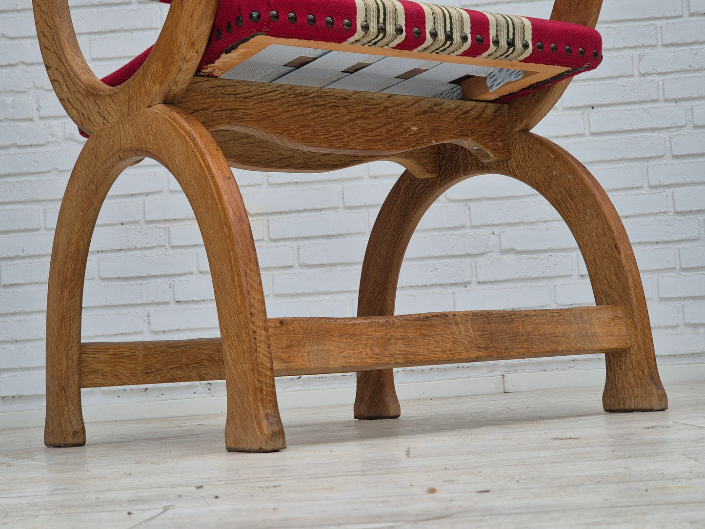 1960s, Danish armchair, original condition, furniture wool, oak wood.