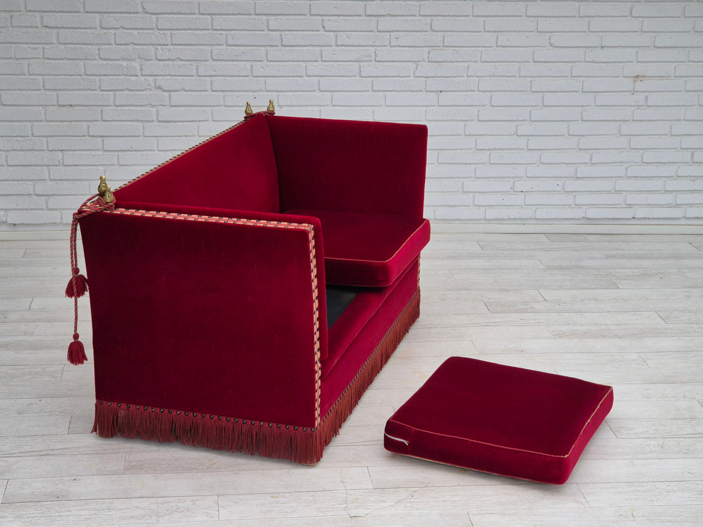 1970s, Danish "Spanish" sofa, original condition, furniture velour, ash wood legs.