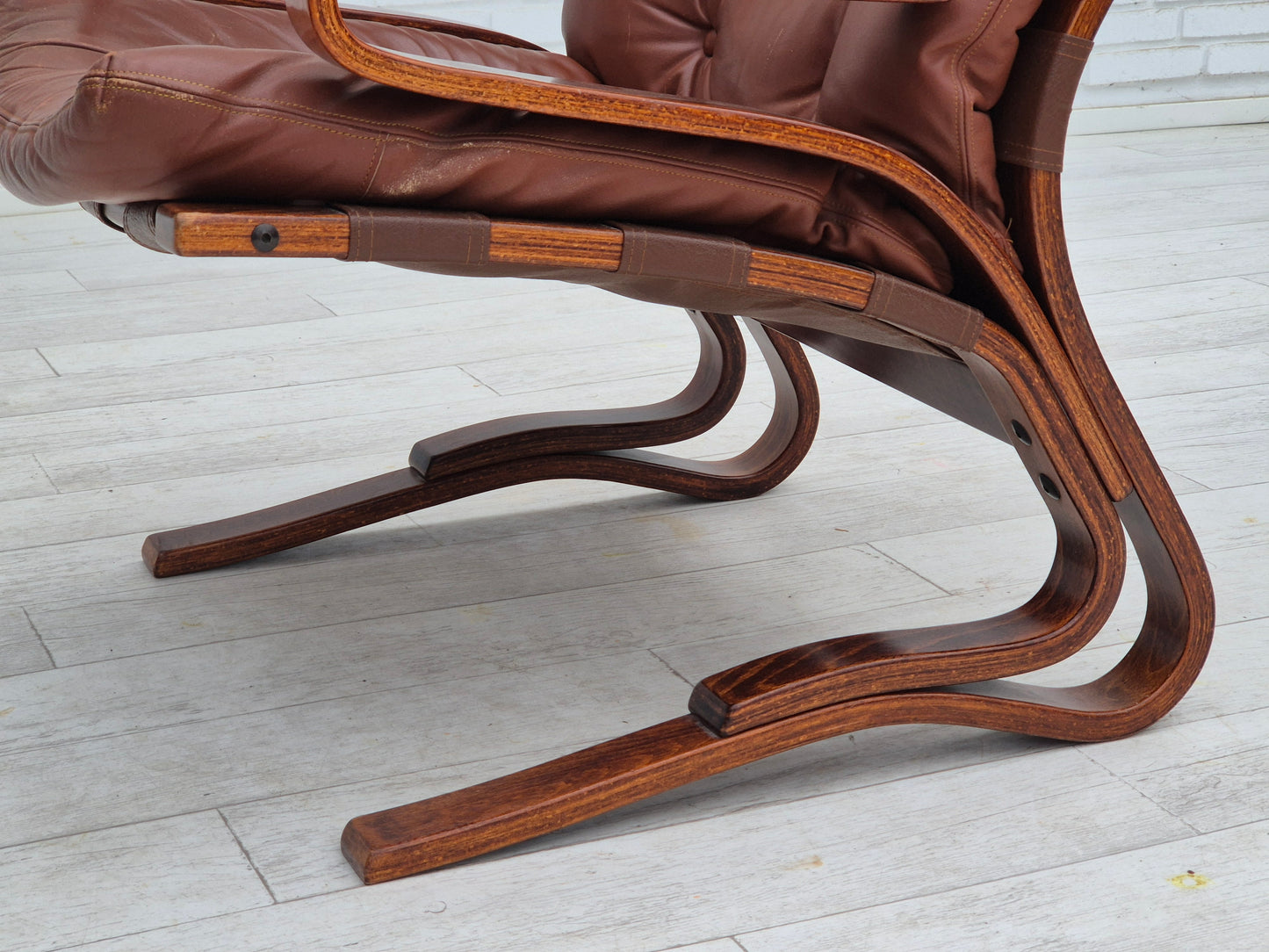 1970s, Scandinavian design, lounge chair, original condition, leather, bent wood.