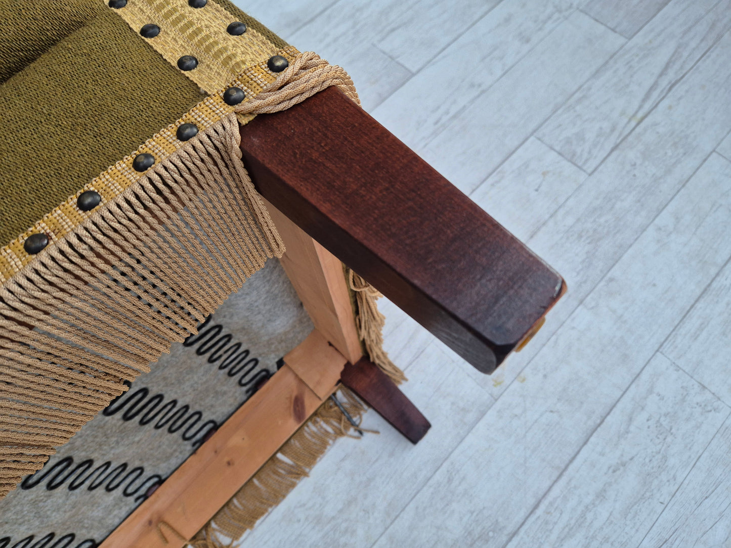 1960s, Danish 2 seater drop arm sofa, wool, original condition.