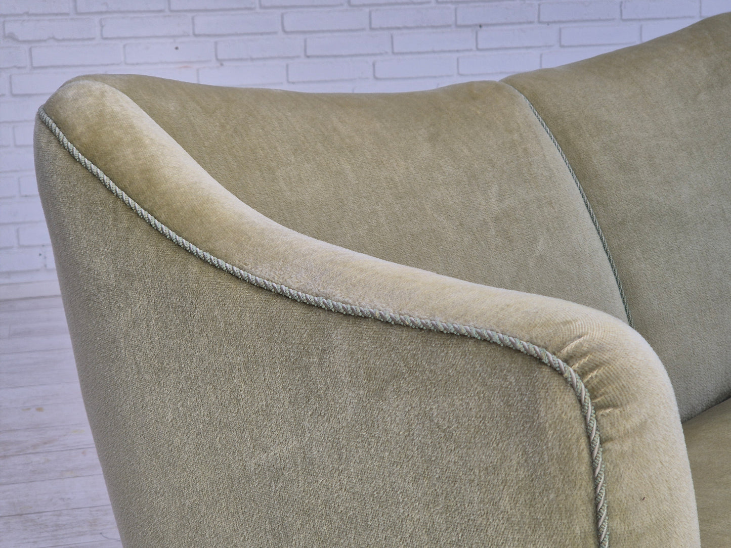 1960s, Danish 2 seater sofa, original condition, green furniture velour.