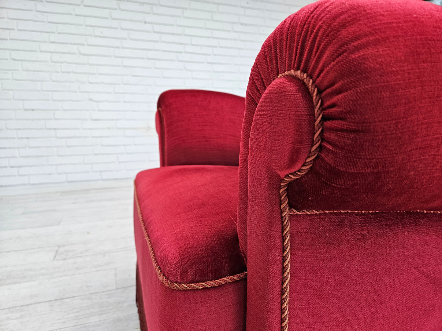 1960s, Danish relax armchair, original condition, cherry-red furniture velour.