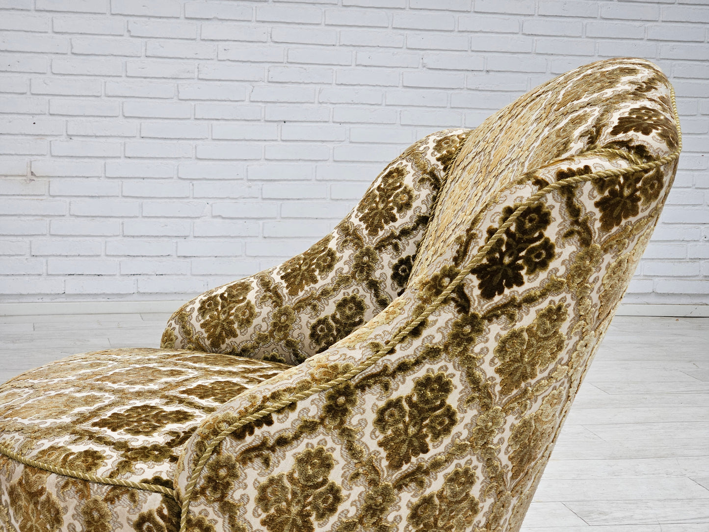 1950s, Danish easy chair, furniture velour, ash wood legs.