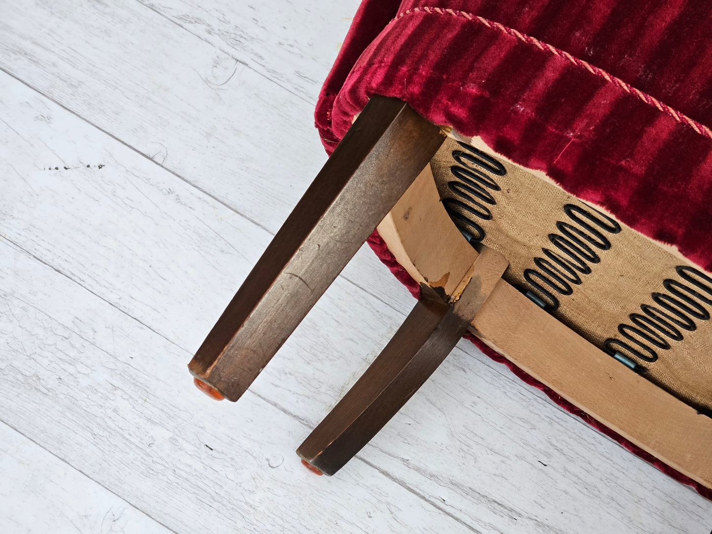1960s, Danish armchair in cherry-red furniture velour, original very good condition.