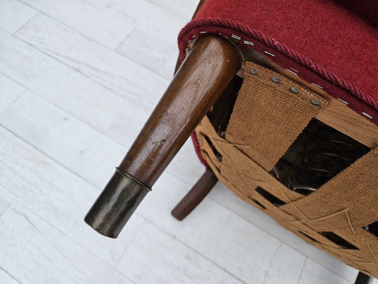 1960s, Danish armchair by Alfred Christensen, red furniture wool fabric, original condition.