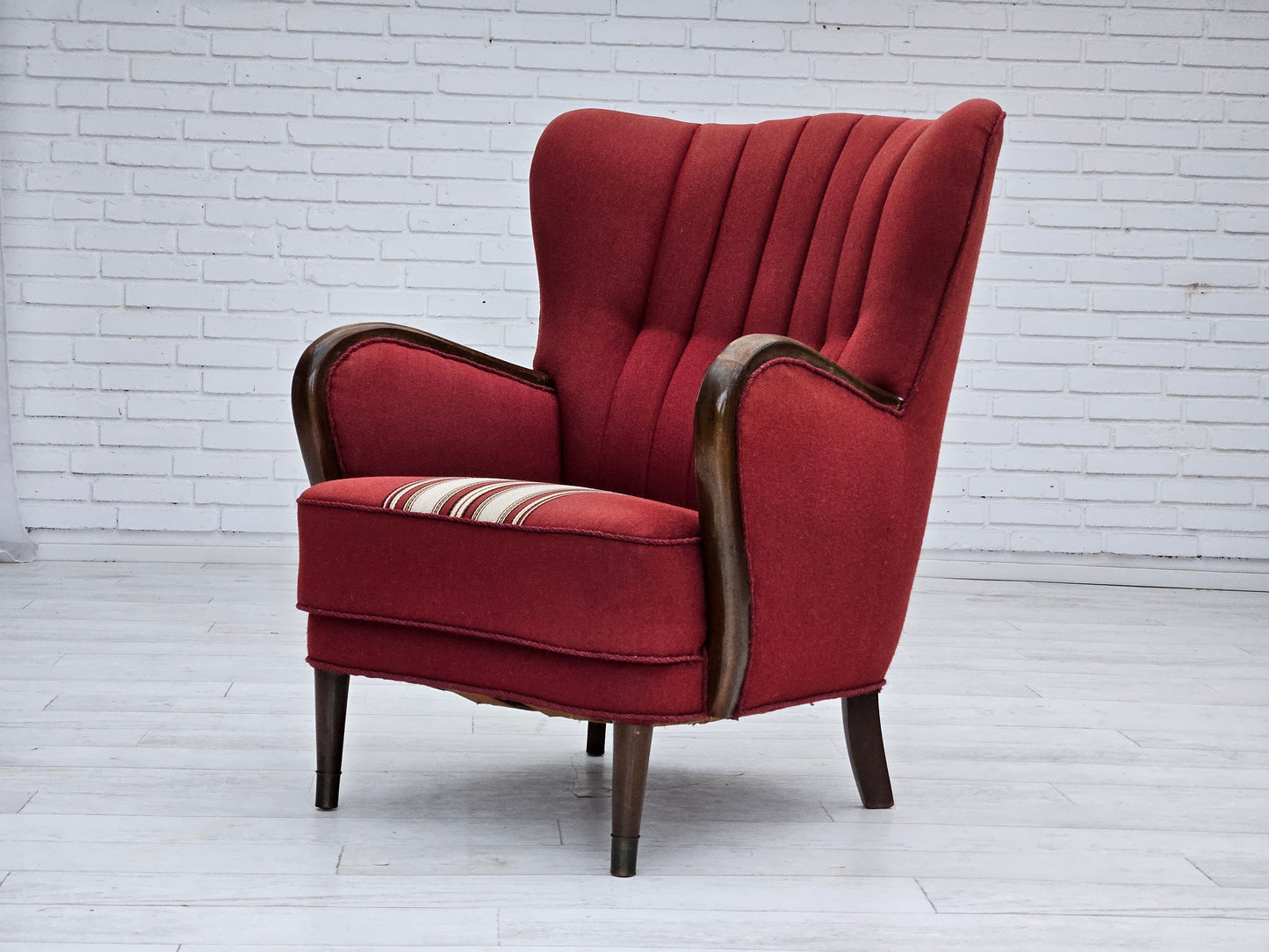 1960s, Danish armchair by Alfred Christensen, red furniture wool fabric, original condition.
