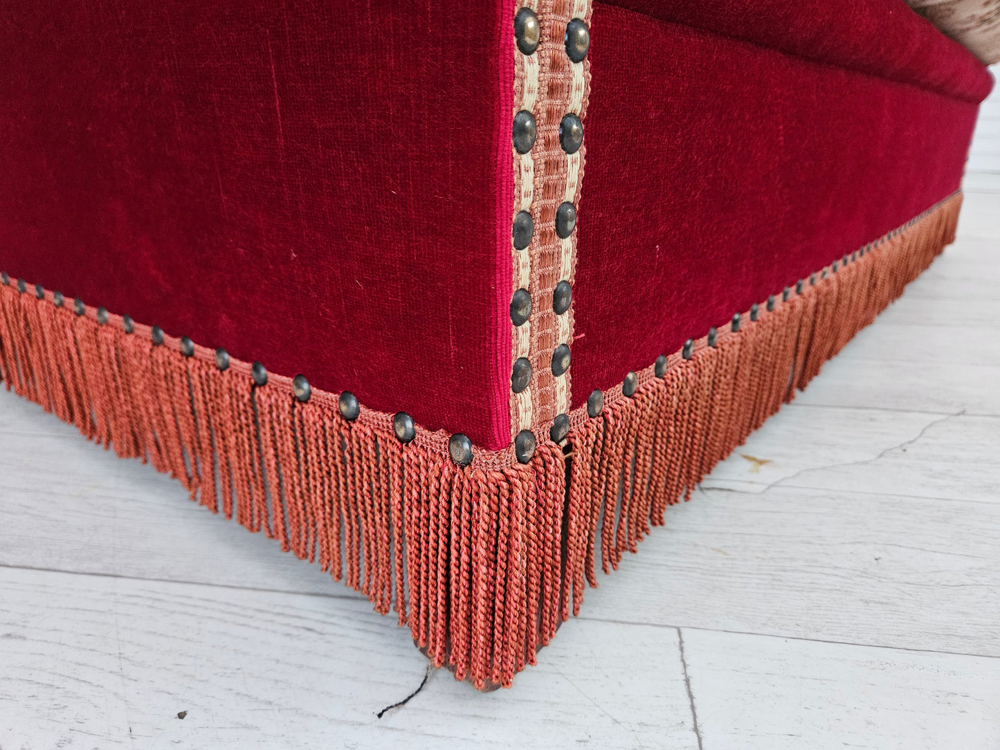 1970s, Danish "Spanish" sofa, original condition, furniture velour, ash wood legs.