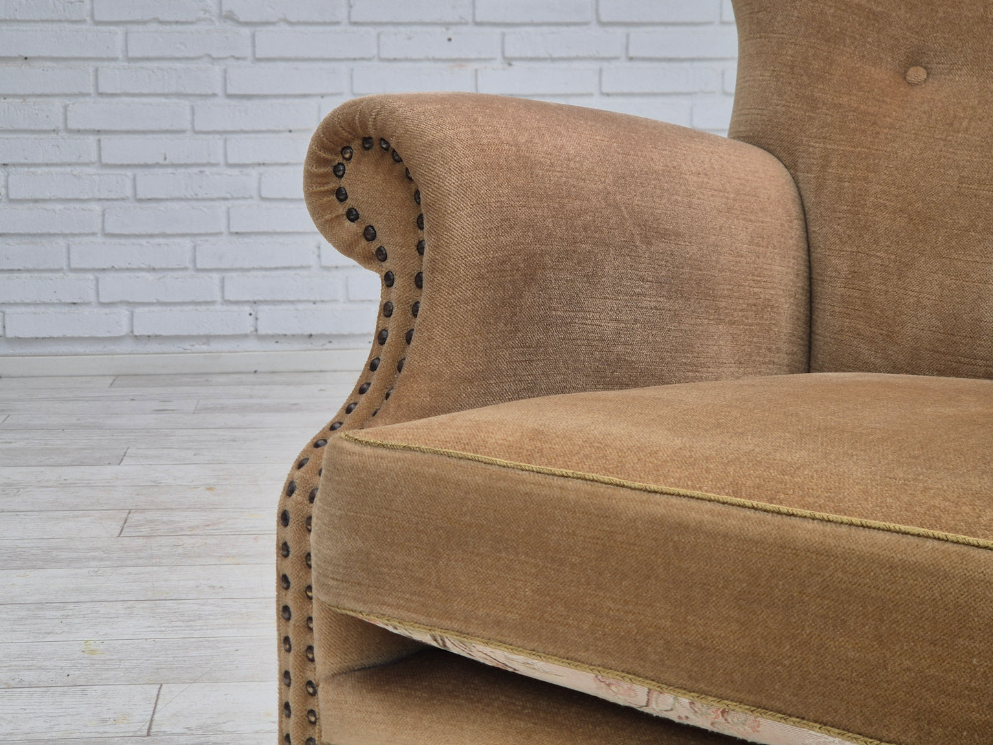 1960s, Danish lounge chair, green furniture velour, original condition.