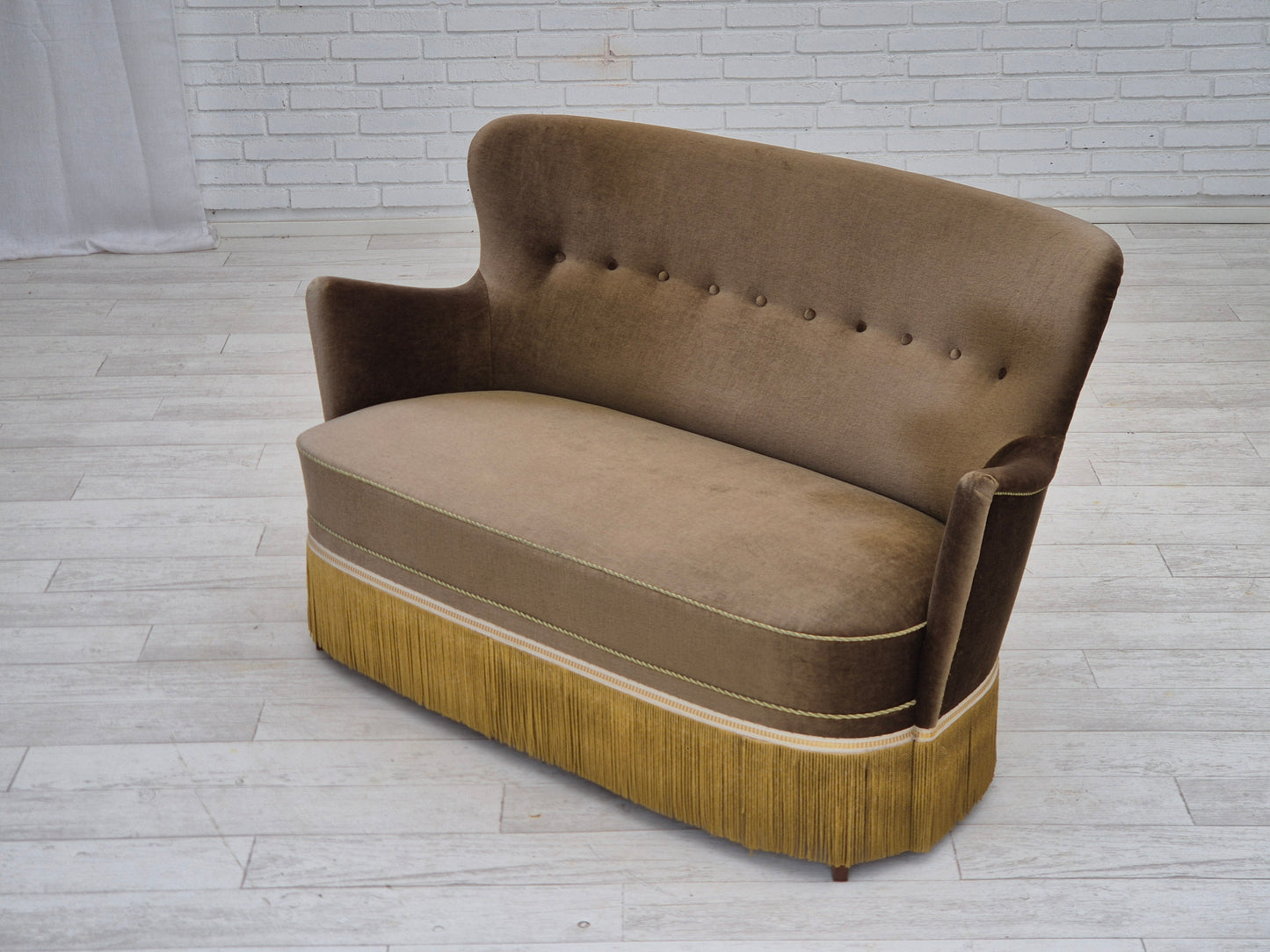 1960s, Danish 2-seater sofa, green furniture velour, original condition.