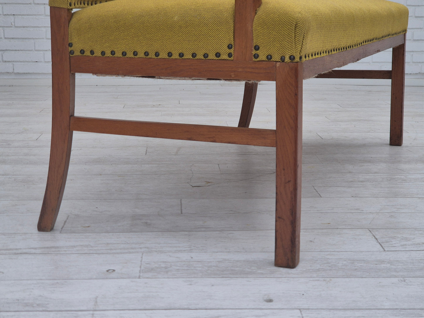 1950s, Danish 2-seater sofa by Ehapa Møbler, original condition, wool fabric, oak wood.