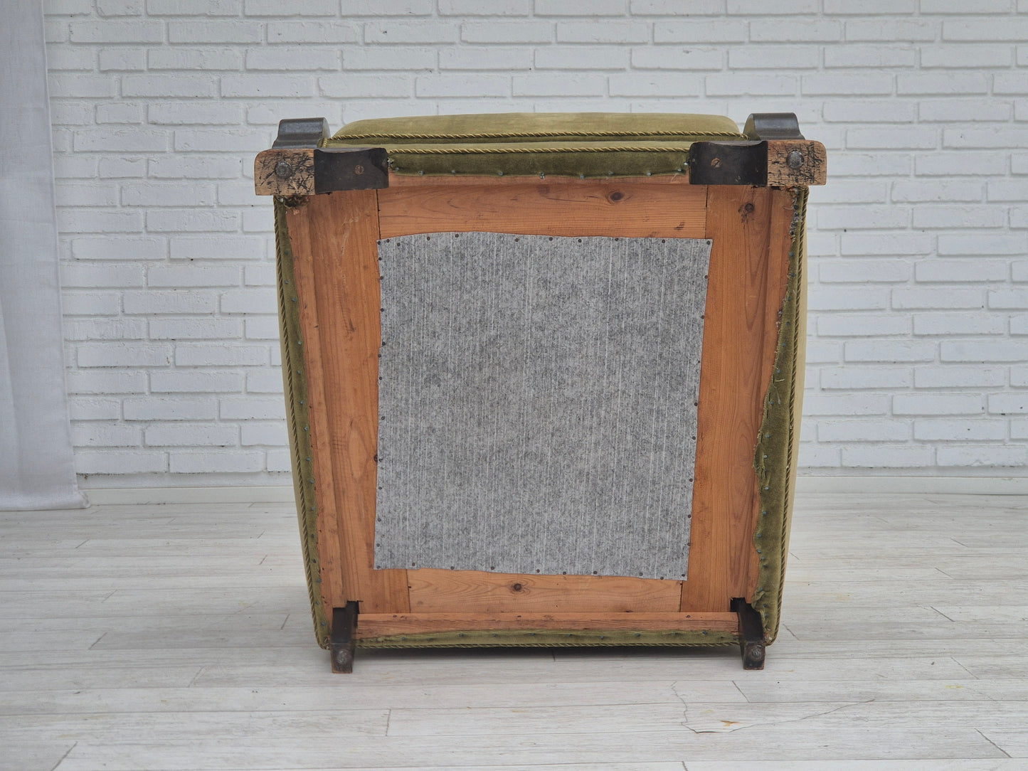 1950s, Danish relax armchair, green furniture velour, beech wood.