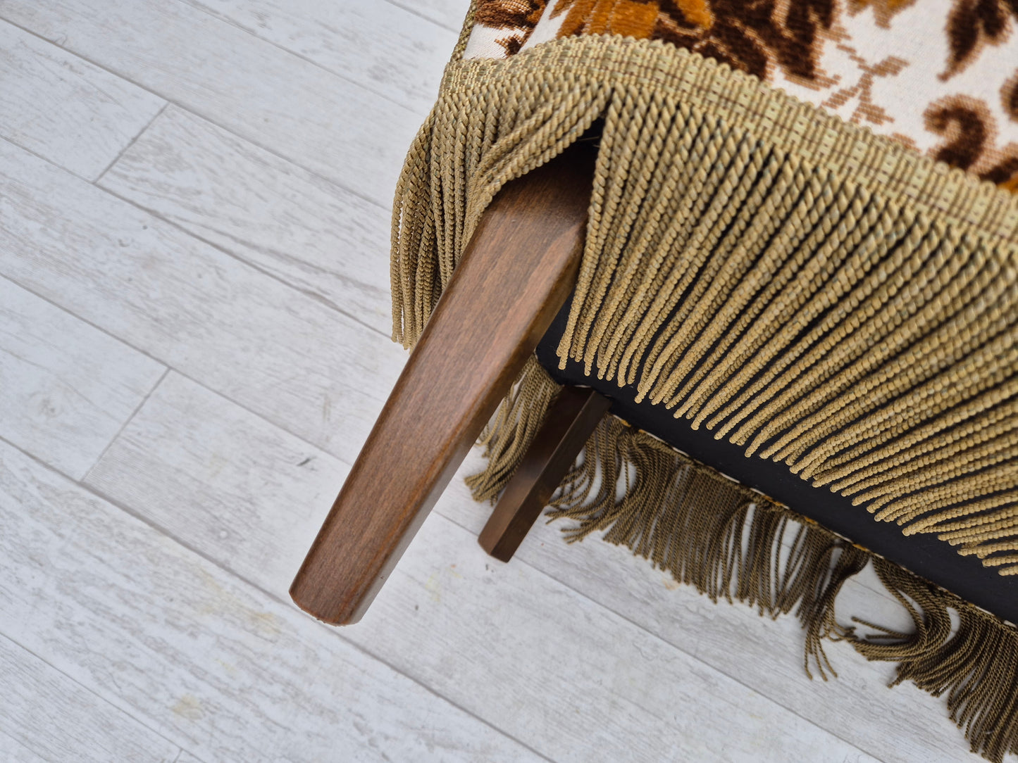 1960s, Danish 2-seater sofa, brown/beige furniture fabric, ash wood legs.