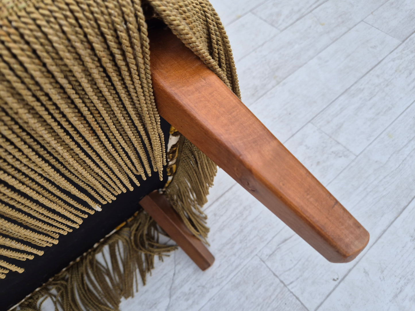 1960s, Danish armchair, furniture velour fabric, ash wood.