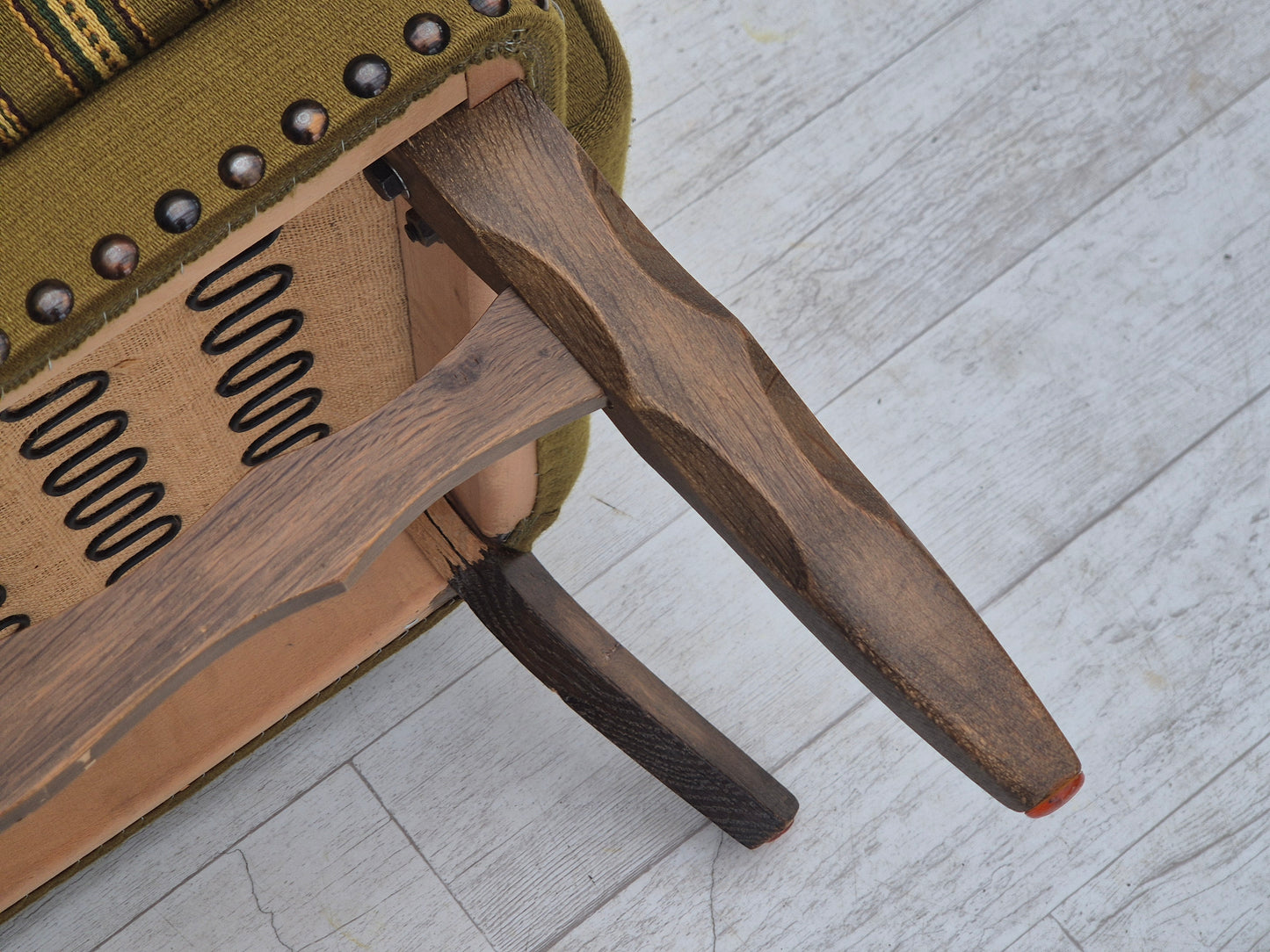 1970s, Danish lounge chair, original green furniture wool, oak wood.