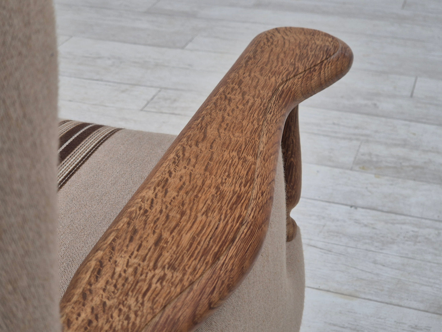 1970s, Danish 3-seater sofa, furniture wool fabric, oak wood, original condition.