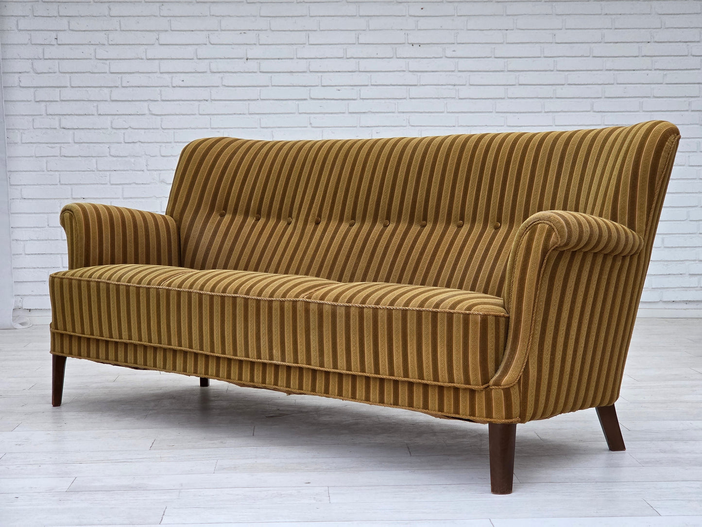 1960s, 3-seater Danish sofa, green furniture wool, original condition.