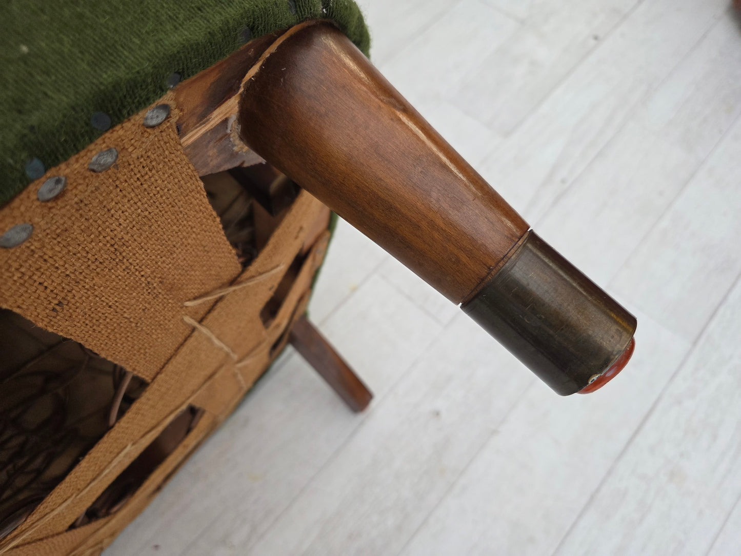 1960s, 3-seater Danish sofa, green furniture wool fabric, beech wood.