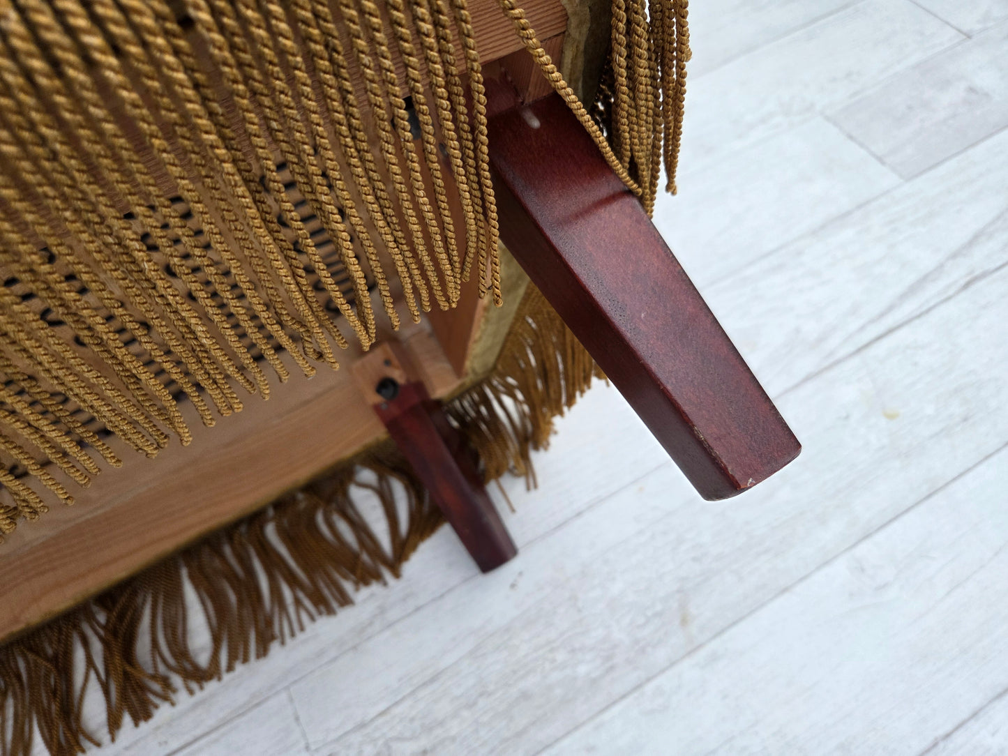 1970s, Danish 2-seater sofa, original light green furniture velour, beech wood.