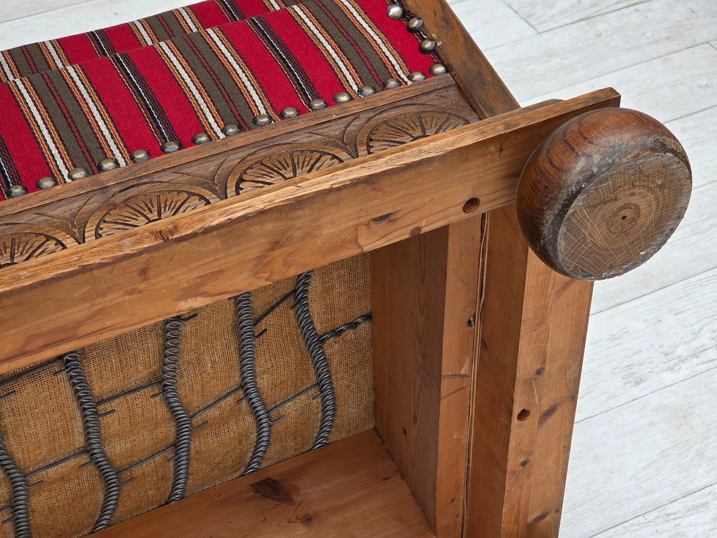 1960s, Danish 2-seater sofa, original condition, furniture wool, oak wood.