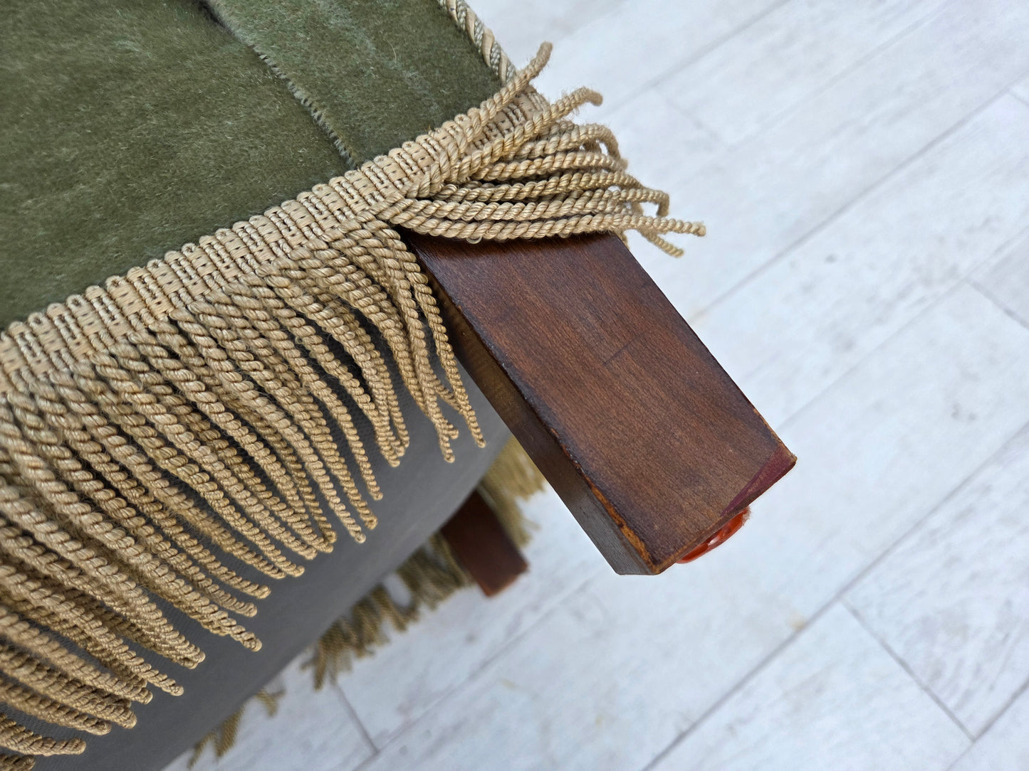 1960s, Danish 2-seater sofa, light green furniture velour, ash wood.