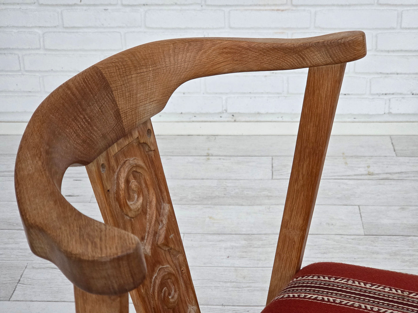 1960s, pair of Danish dining chairs, solid oak wood, furniture wool.
