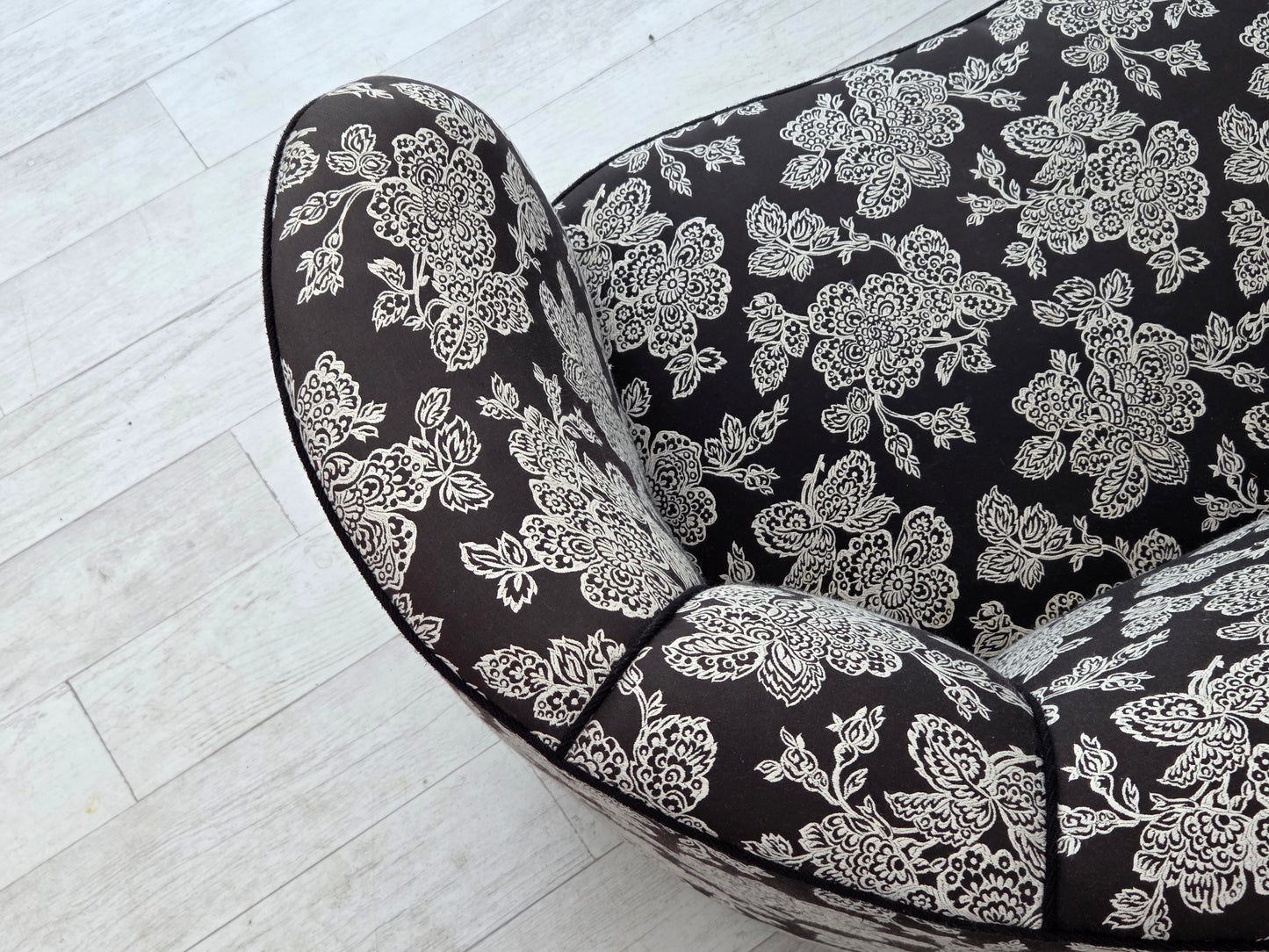 1960s, Danish 2-seater "Banan" sofa, black-white fabric, beech wood.