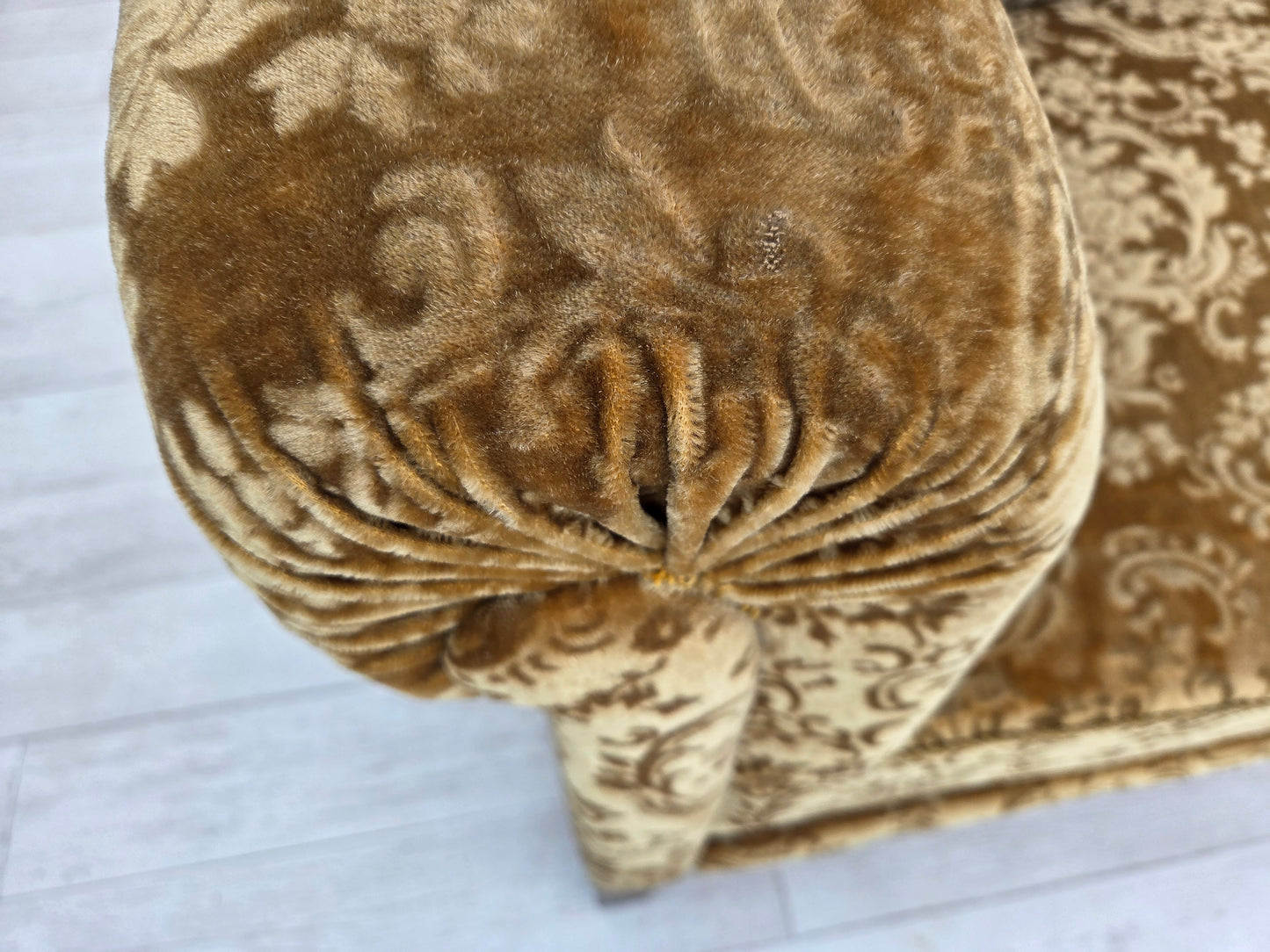 1960s, 3-seater Danish sofa, green furniture velour, ash wood legs.