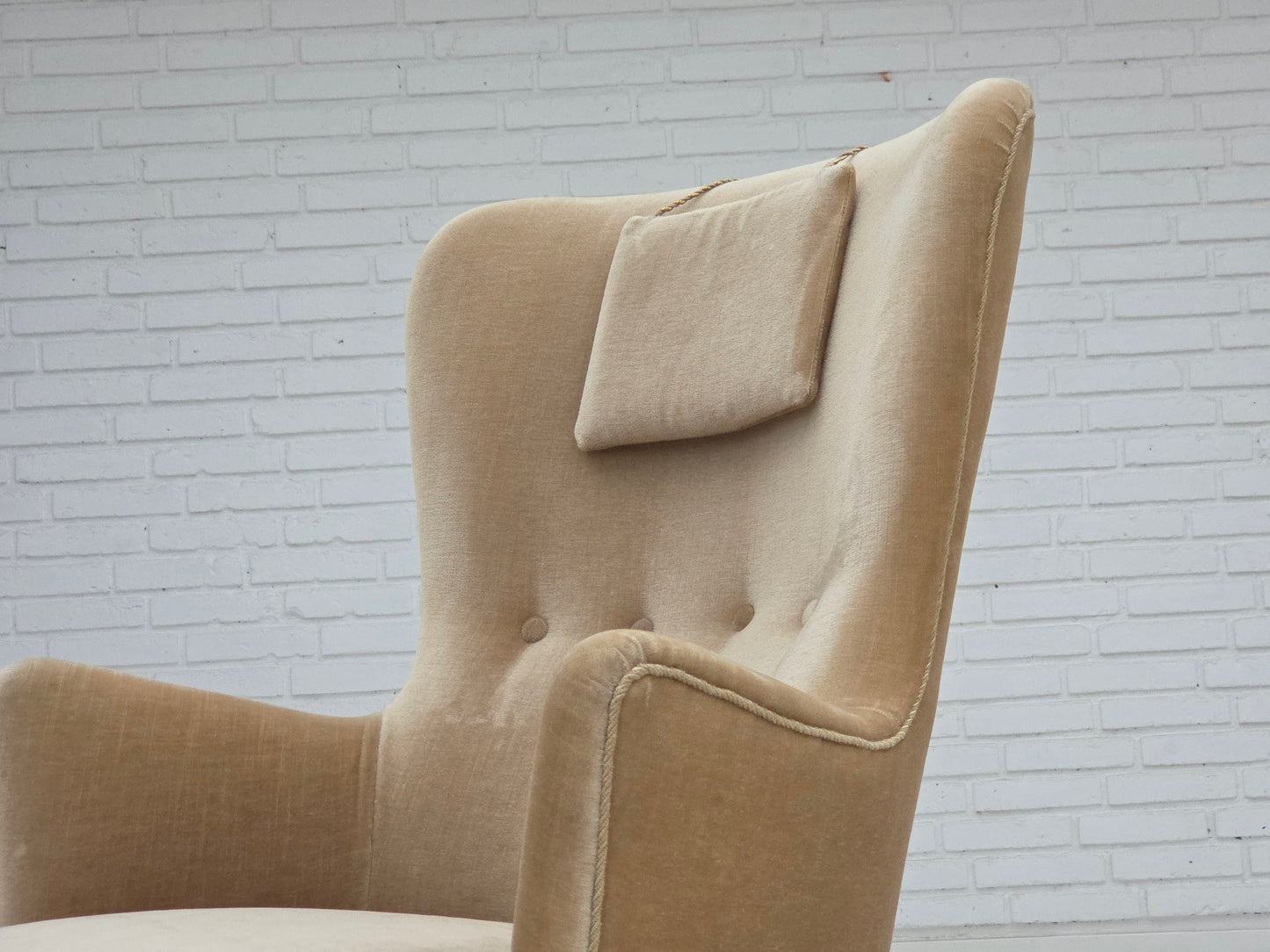 1960s, Danish armchair in green/brown furniture velour, original condition.