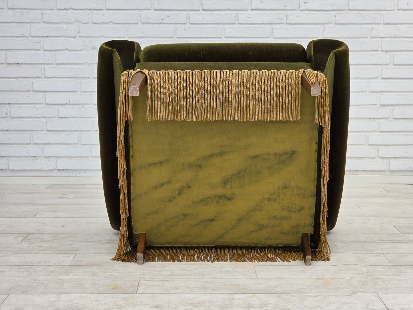 1970s, Danish lounge chair, low, furniture velour, ash wood legs.