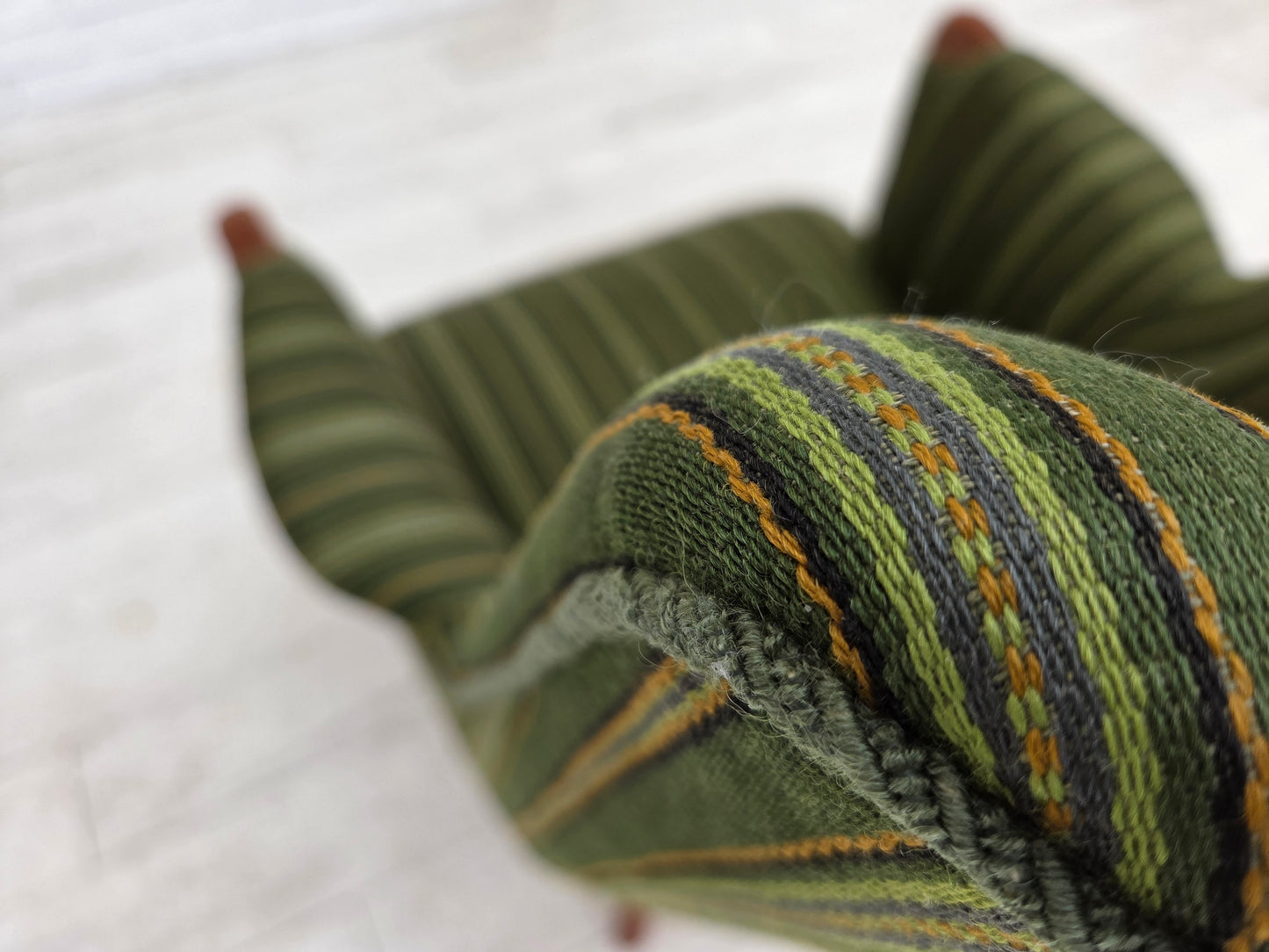 1960s, Danish armchair, green furniture wool, teak wood.