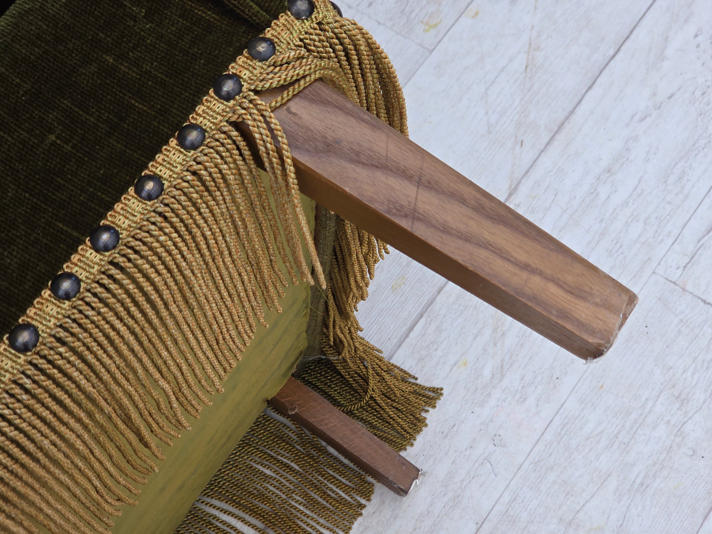 1970s, Danish 3-seater sofa, green furniture velour, ash wood legs.