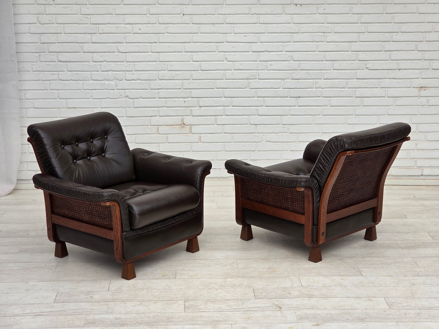 1970s, Scandinavian armchair, brown furniture leather, teak wood legs.
