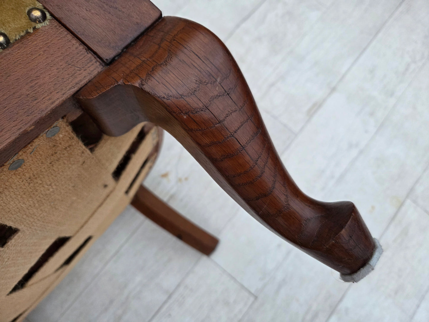 1960s, Danish side/children's armchair, light green furniture velour, oak wood.