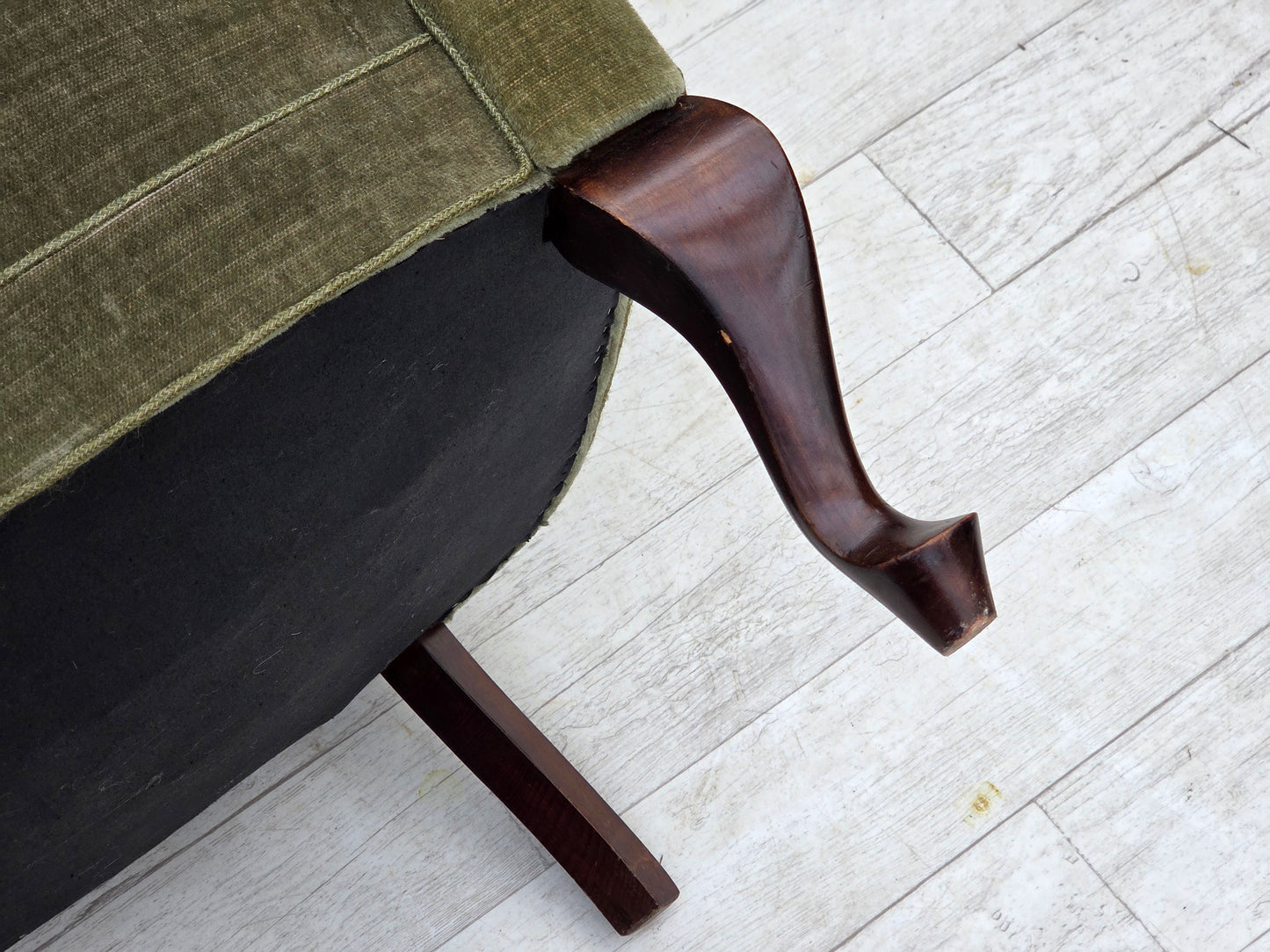 1960s, Danish 2-seater sofa, green furniture velour, beech wood.