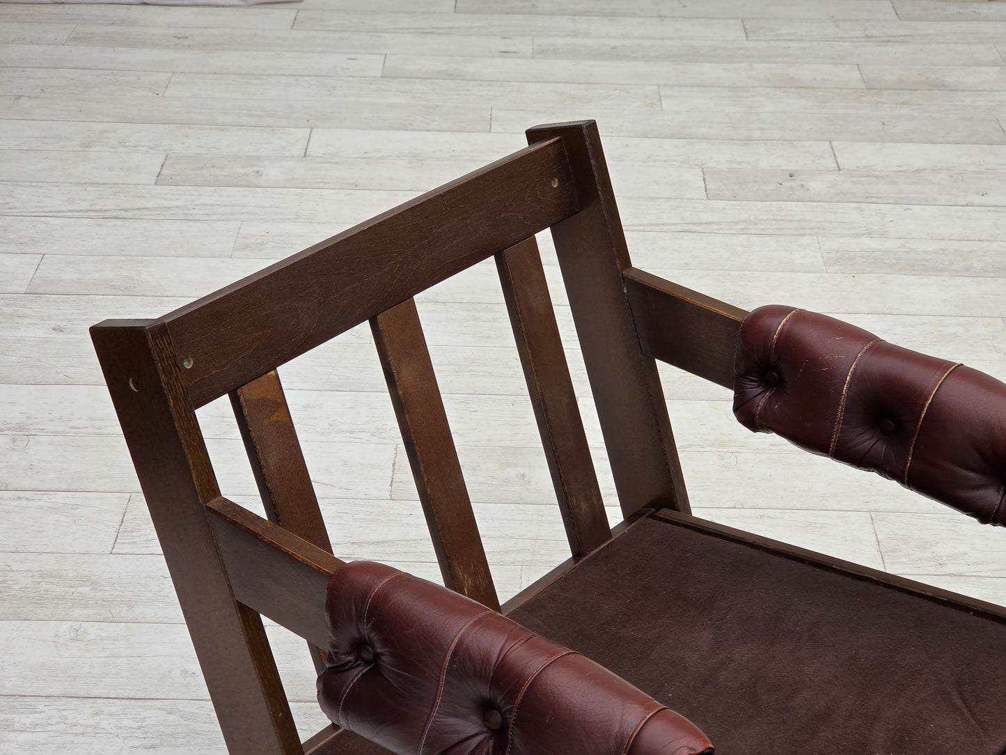 1970s, Scandinavian armchair, brown furniture leather, dark beech wood.
