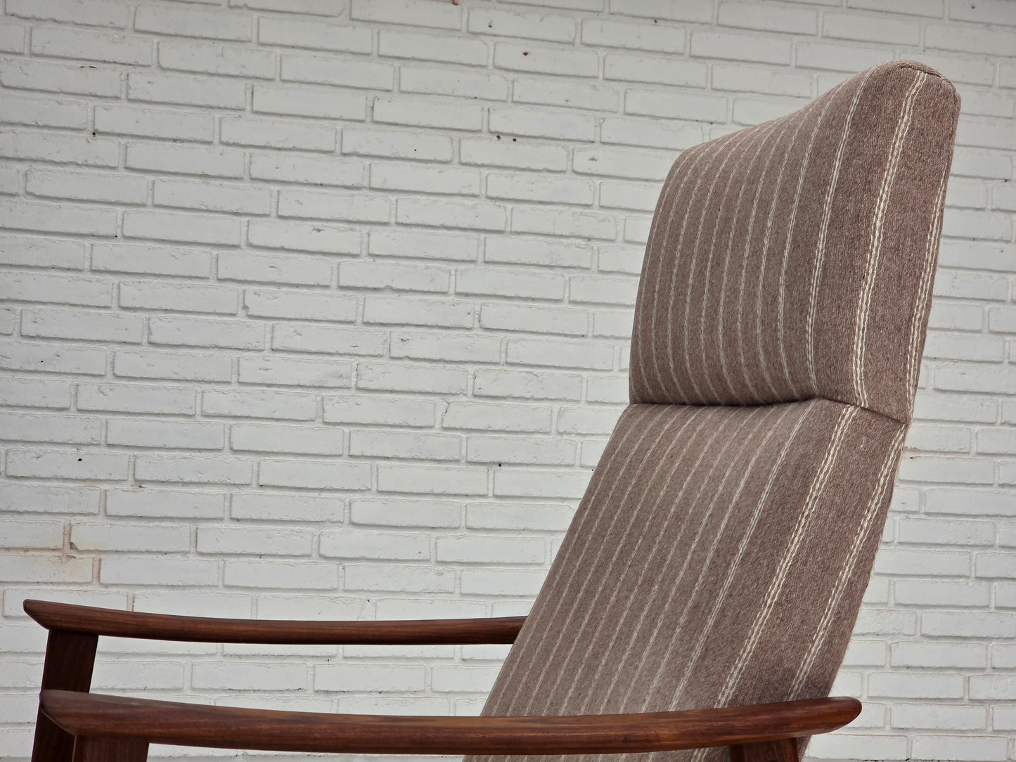 1970s, Danish highback armchair, furniture wool, teak wood, original.