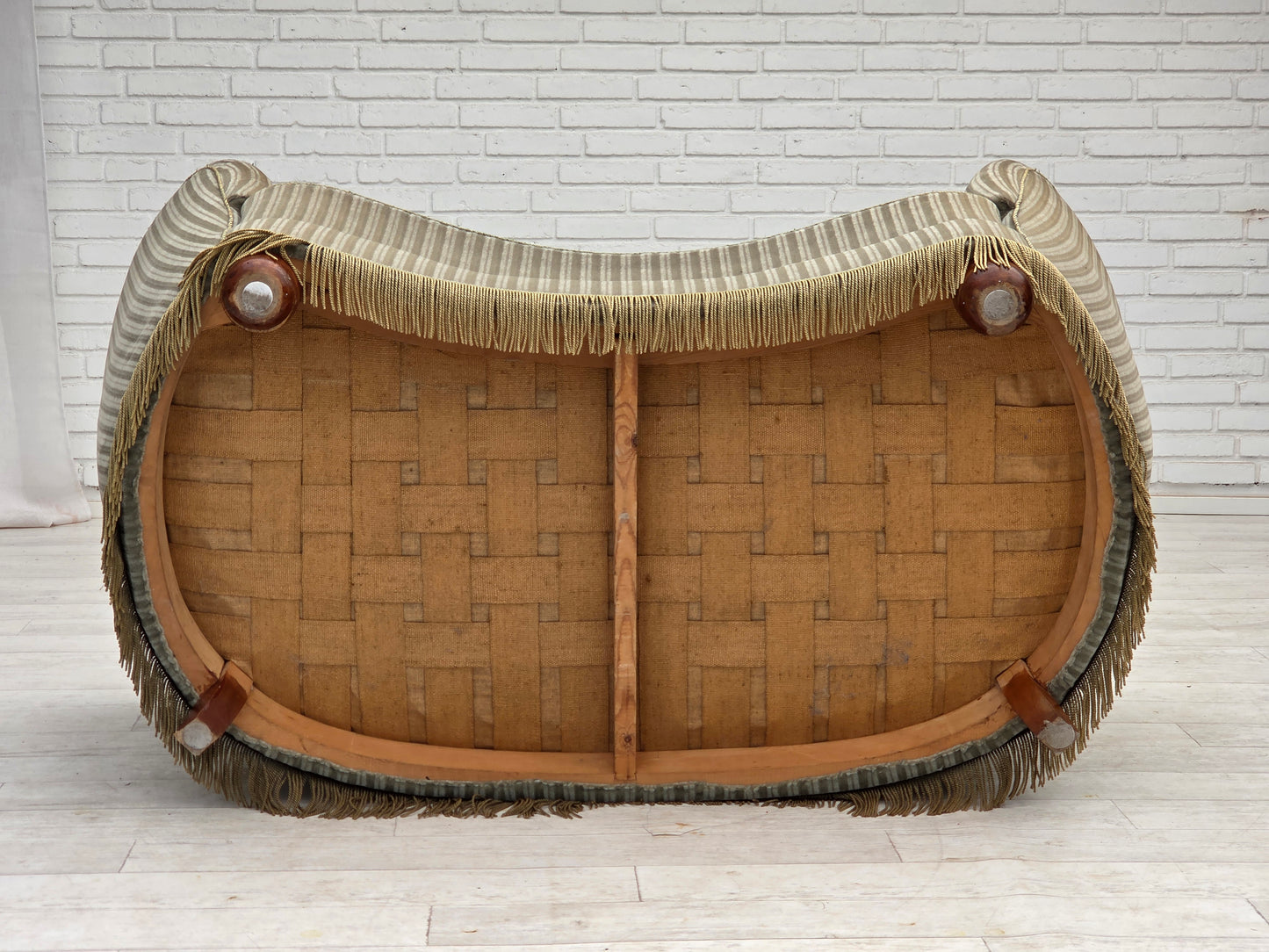 1970s, Danish 2-seater curved sofa, original furniture velour, beech wood.