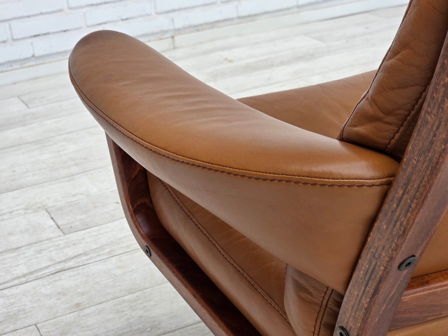 1970s, Swedish design by Gote Möbler, swivel chair with footstool, leather.