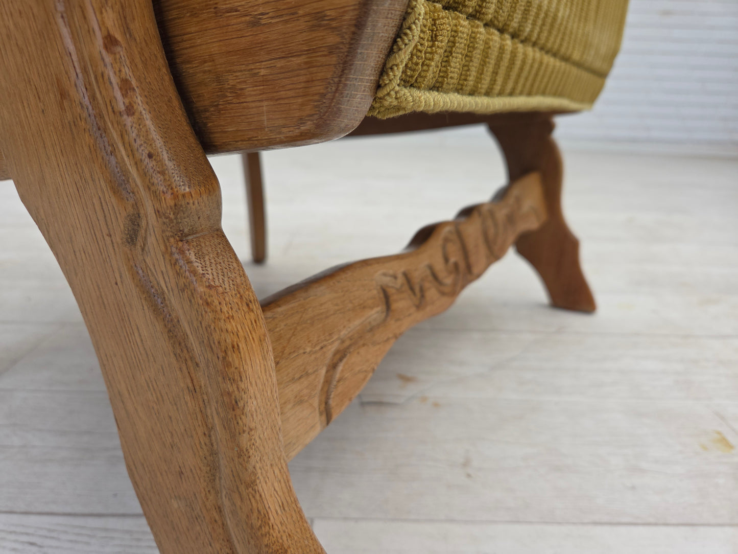 1970s, Scandinavian armchair, cotton/wool fabric, solid oak wood, original condition.