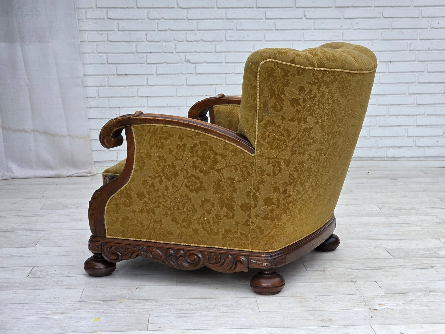 1960s, Danish armchair, furniture wool, solid oak wood.