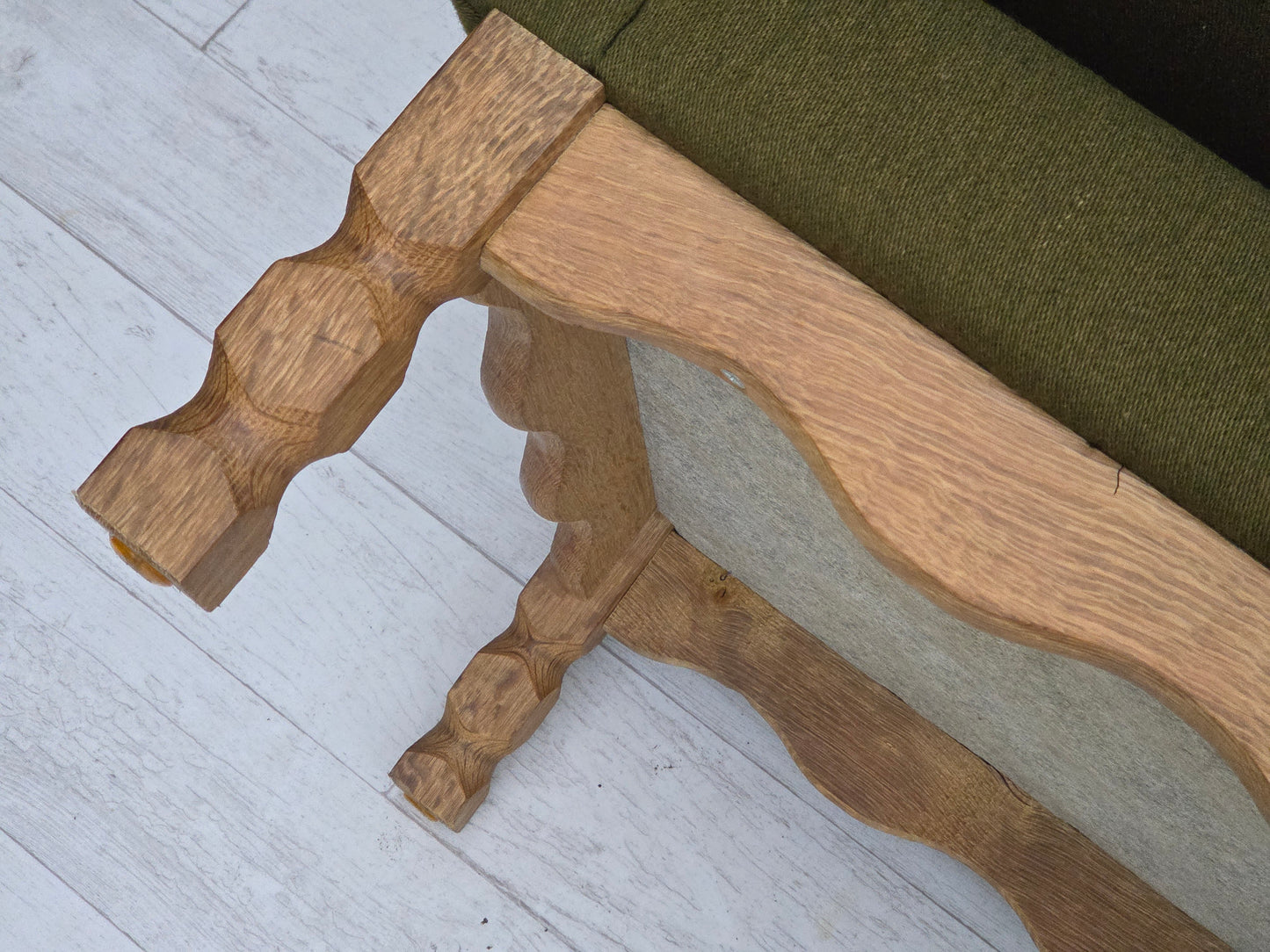 1970s, Danish 3-seater sofa, furniture wool, solid oak wood.