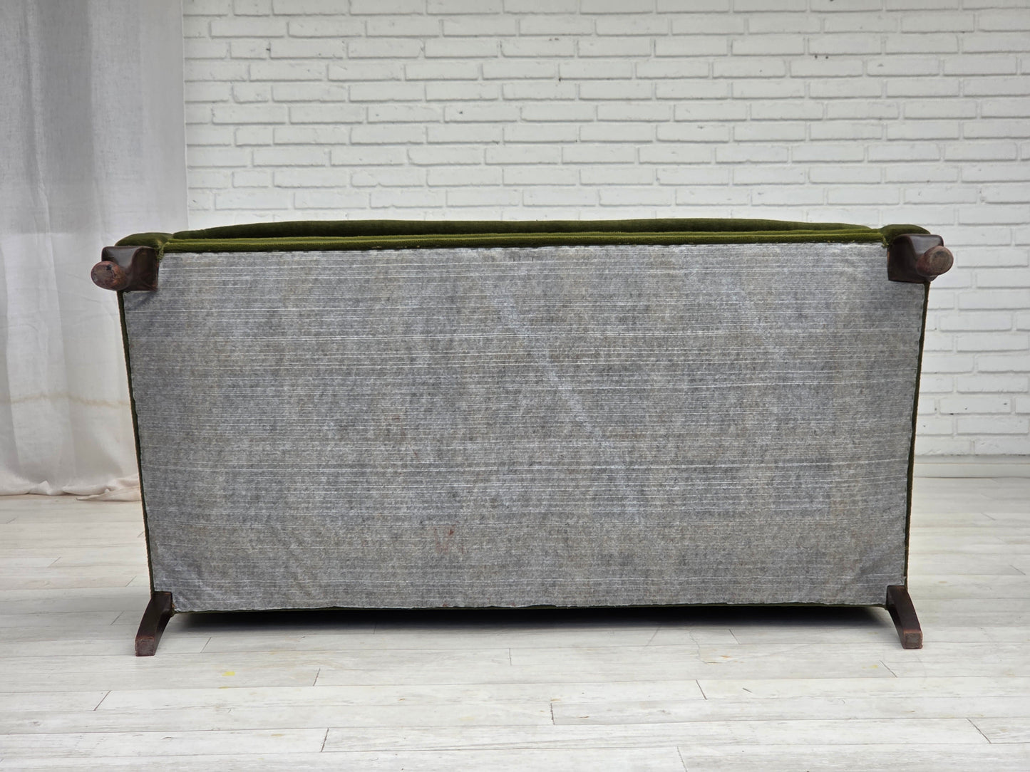 1950s, Danish 2-seater sofa, green furniture velour, ash wood legs.