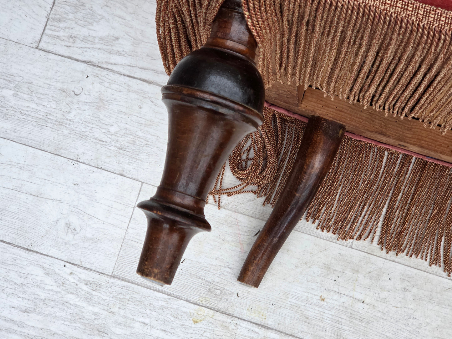 1930s, Danish 2-seater sofa, salmon pink furniture velour, ash wood.
