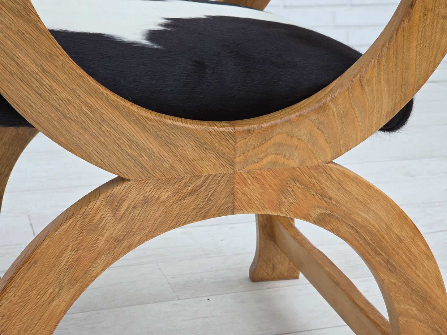 1960s, Danish highback armchair, genuine cowhide, oak wood, reupholstered.