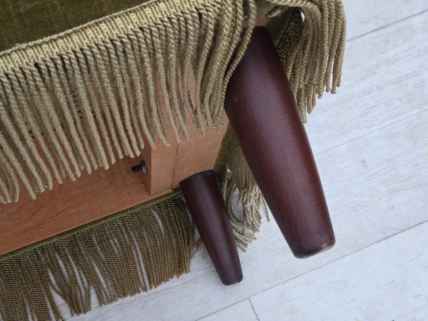 1970s, Danish armchair, original green furniture velour, teak wood legs.