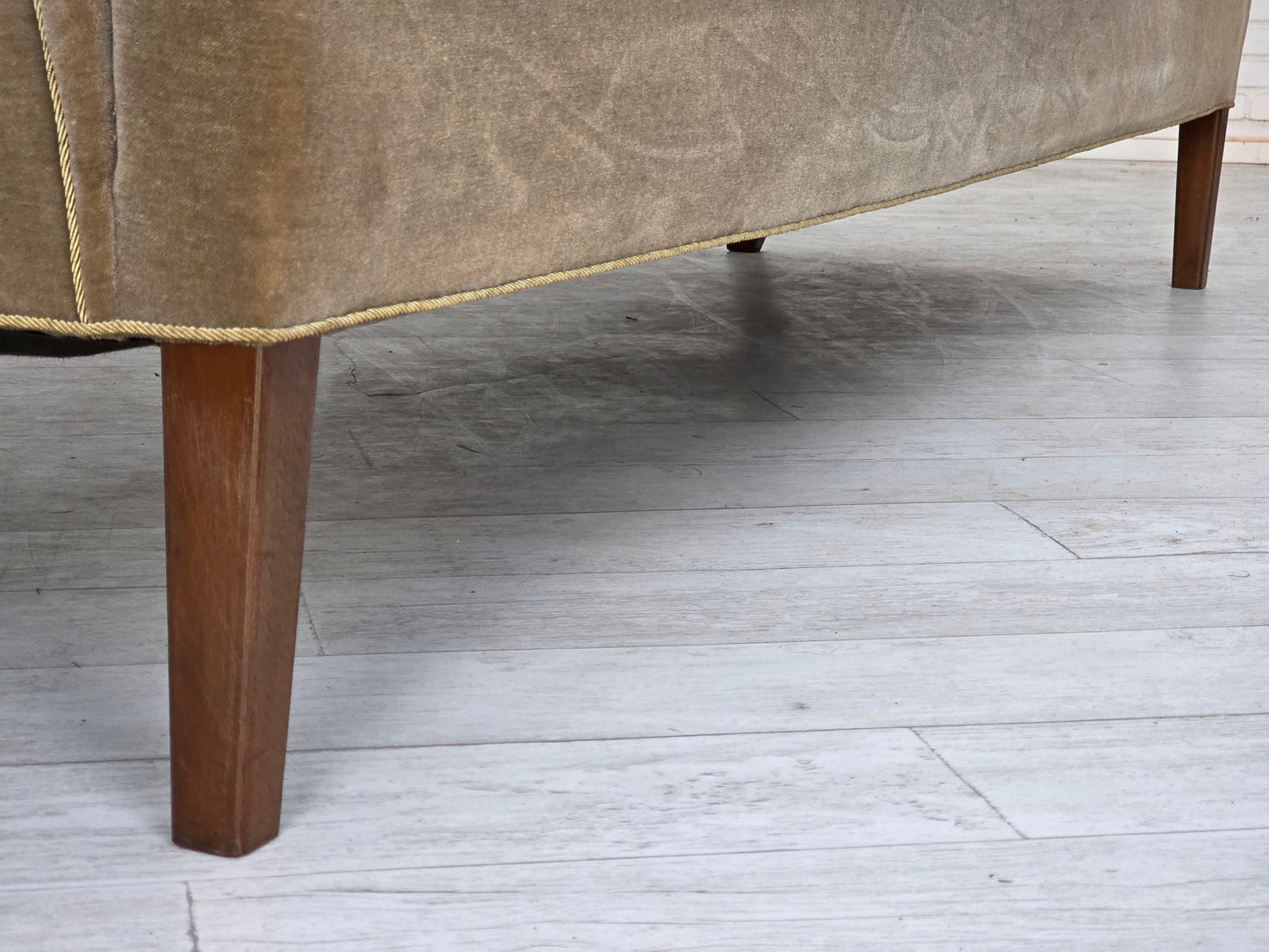 1960s, Danish 4-seater sofa, original light green furniture velour.