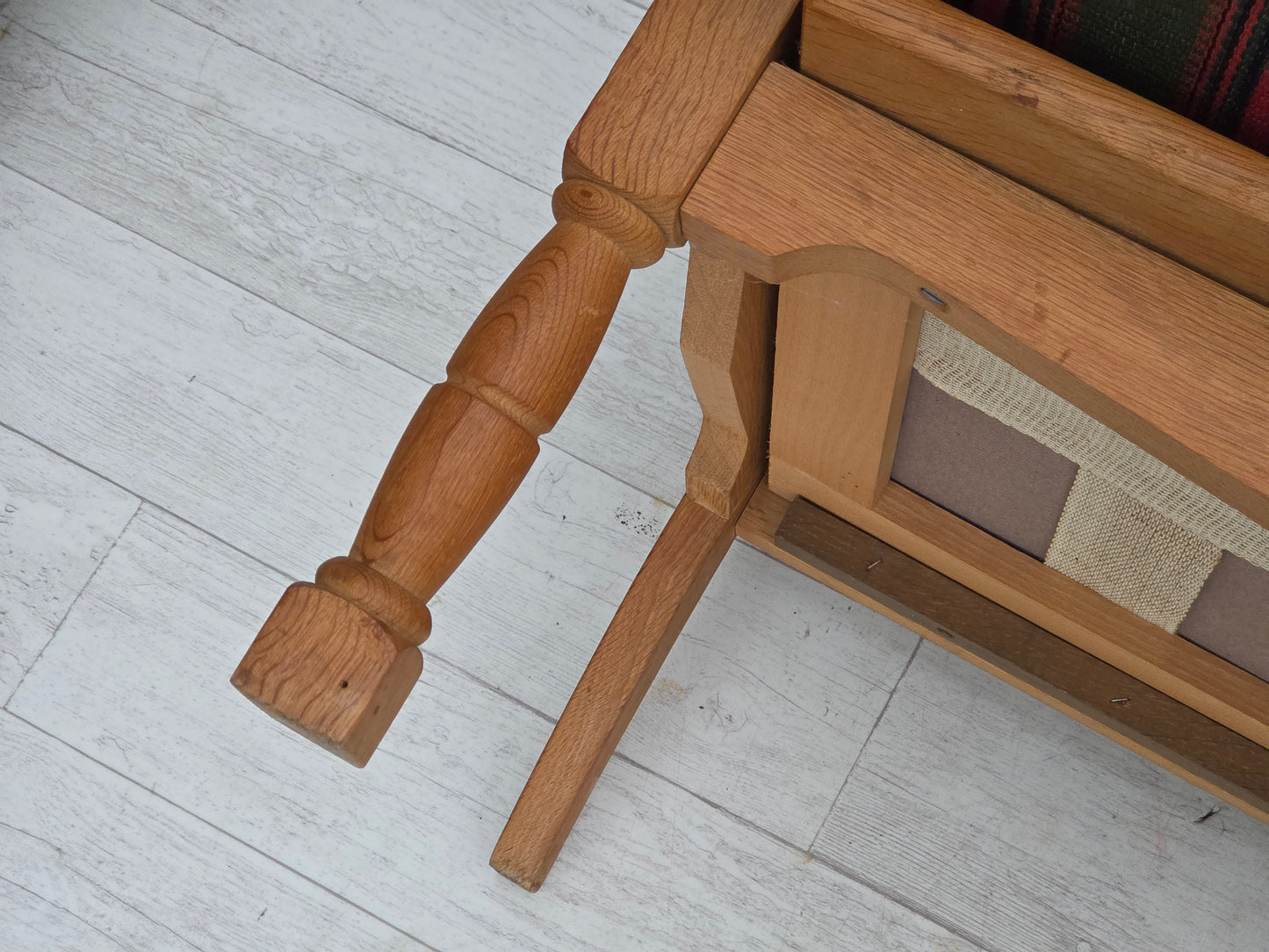 1970s, Danish 3-seater sofa, green furniture wool, oak wood.