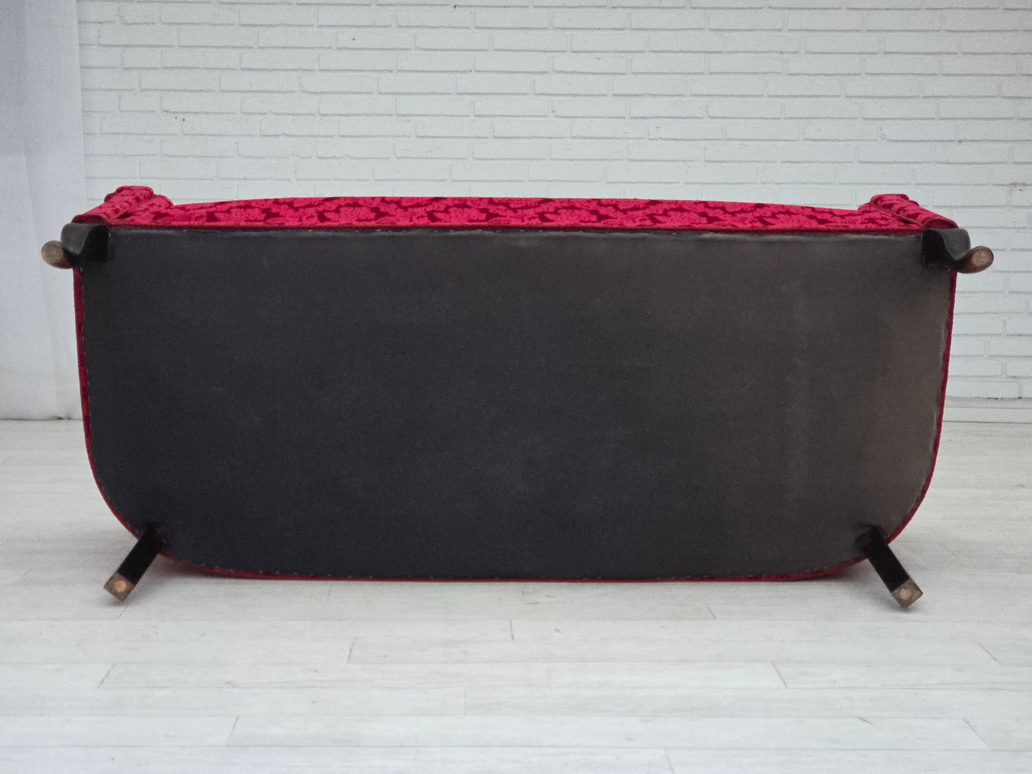 1950s, Danish 2-seater sofa, cherry-red furniture velour.